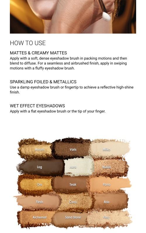 Natasha's Golden Eyeshadow Palette for Makeup and Cosmetics Crystal Evening - 15 Shades of Metallics & Mattes for Daytime or Evening Glam Looks