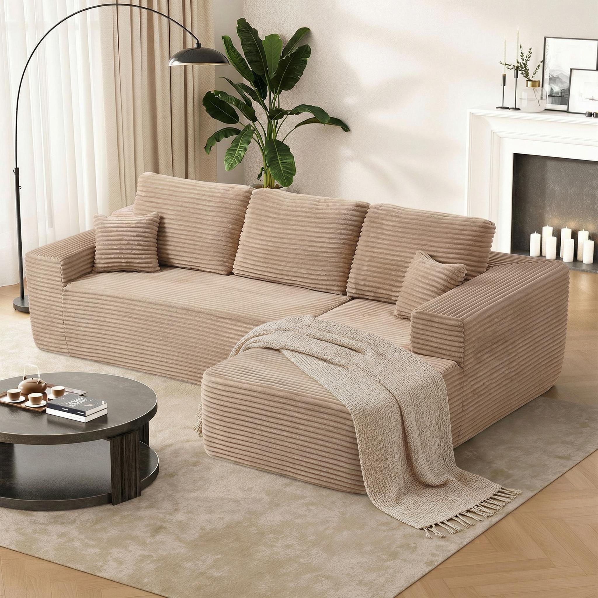 96.9" Cloud Sectional Sofa with L-Shape Chaise and Side Pockets , bonelesscouches compression bed ,Modern Modular Design, Deep Seating, Upholstered for Living Room/Bedroom, No Assembly Required (Corduroy Fabric), Left-facing 96.9" Cloud Sectional Sofa with L-Shape Chaise and Side Pockets , bonelesscouches compression bed ,Modern Modular Design, Deep Seating, Upholstered for Living Room/Bedroom, No Assembly Required (Corduroy Fabric), Left-facing
