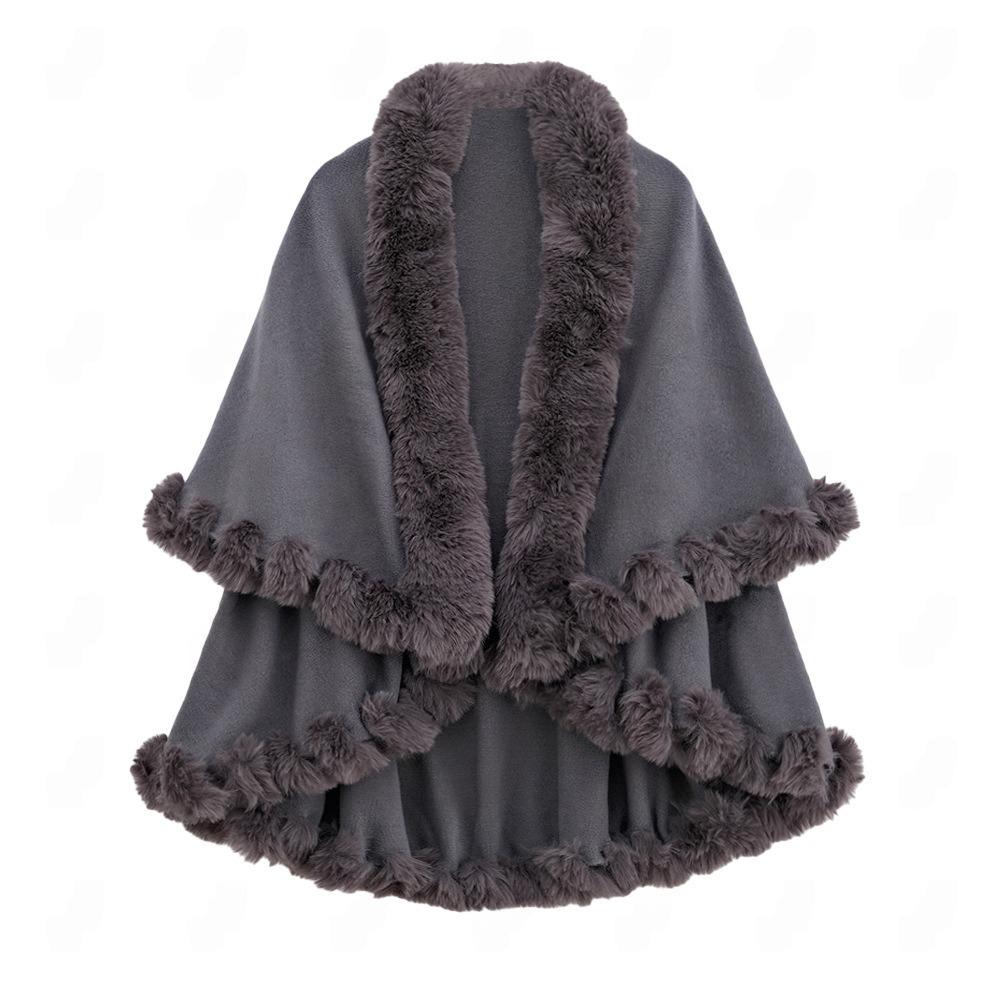 Wool Collar Double-Layer Imitation Cashmere Cape Shawl Knitted Cardigan Jacket for Women Autumn Winter Warmth & Style