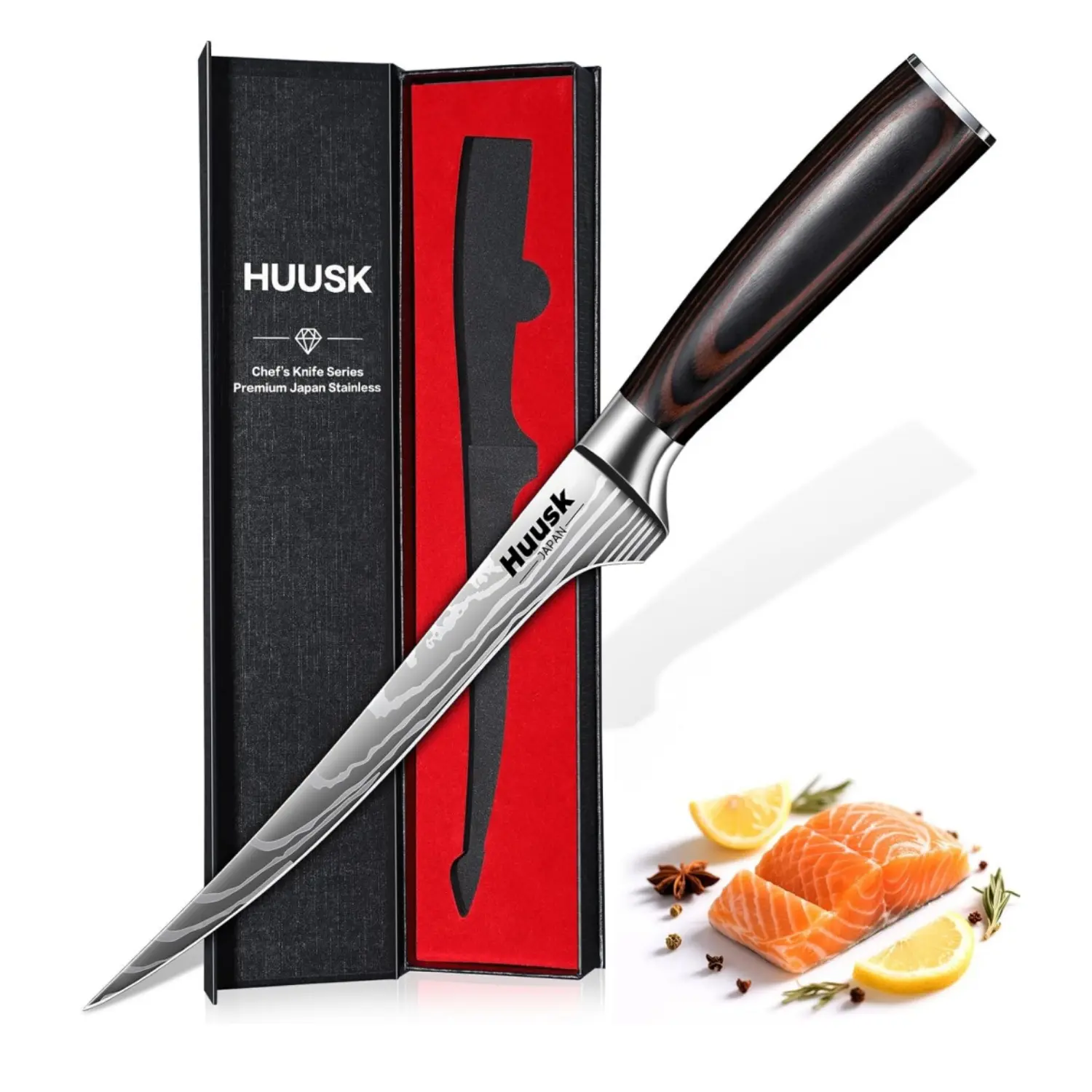 【Summer Sale】Huusk knives Filet Knife for Fish - 7 Inch Fish Fillet Knife with Wood Handle, Flexible Boning Knives for Meat Cutting, Professional Japanese Fishing Knives for Meat Poultry Cutting
