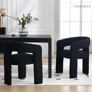 CHAIRUS Fully Assembled Barrel Dining Chair, Modern Sherpa Upholstered Accent Chairs with Arm, Open-back Side Armchair Comfy Makeup Vanity Chairs for Living Room, Kitchen RoomBedroom, Makeup, Small Spaces, Black