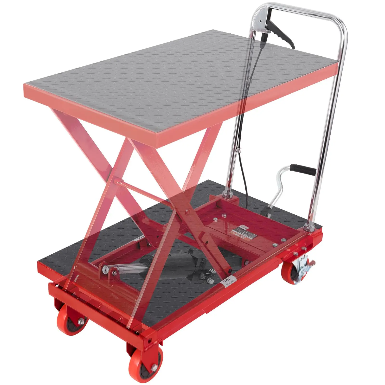 【SummerFinds】VEVOR Hydraulic Lift Table Cart,  500lbs Capacity 28.5" Lifting Height, Manual Single Scissor Lift Table with 4 Wheels and Non-slip Pad, Hydraulic Scissor Cart for Material Handling, Red