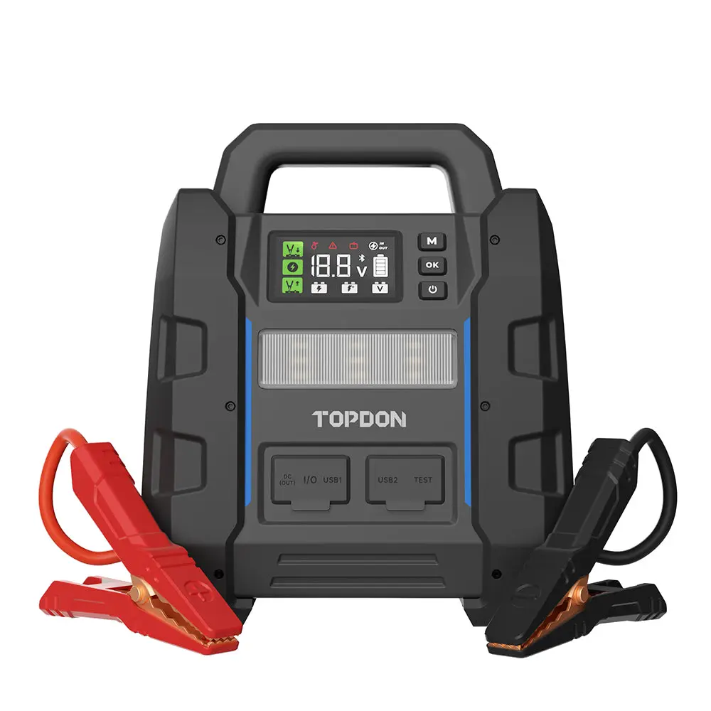 TOPDON V4500Plus 4500A Peak Current 12V Jump Starter with 15 LEDs & 6 Red Warning Lights for High-Displacement Vehicles & 120Wh Power Bank