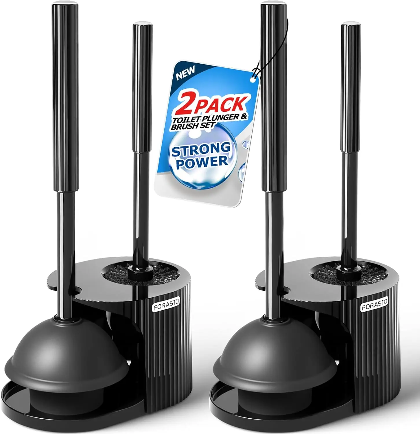 2Pack 2 in 1 Toilet Brush and Plunger Set, Extended Handle Plunger,Toilet Bowl Brush Plunger Set,Bathroom Cleaning Tools,Toilet Brush Plunger Combo,Cleaning Supplies，Black homeessentials