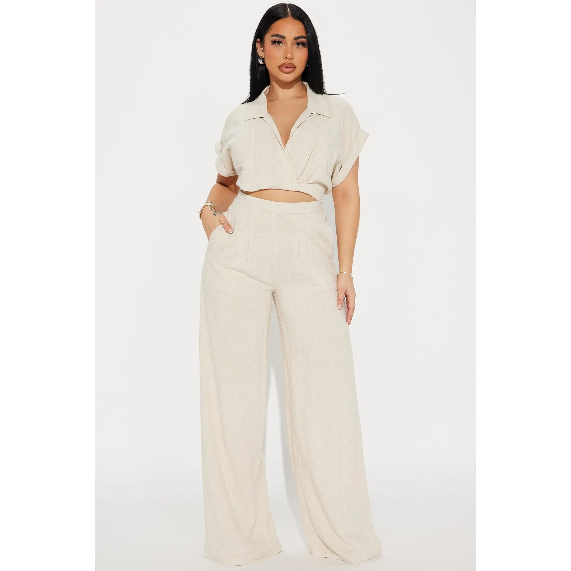 Andrea Linen Pant Set - Oatmeal