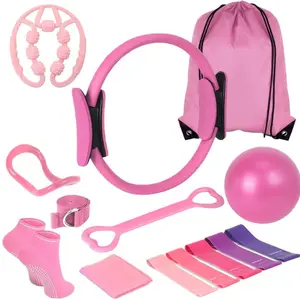 Home Pilates Circle Set, includes 5 resistance bands, 13-inch magic circle, suitable for beginners, full-body shaping, 15-minute daily training.