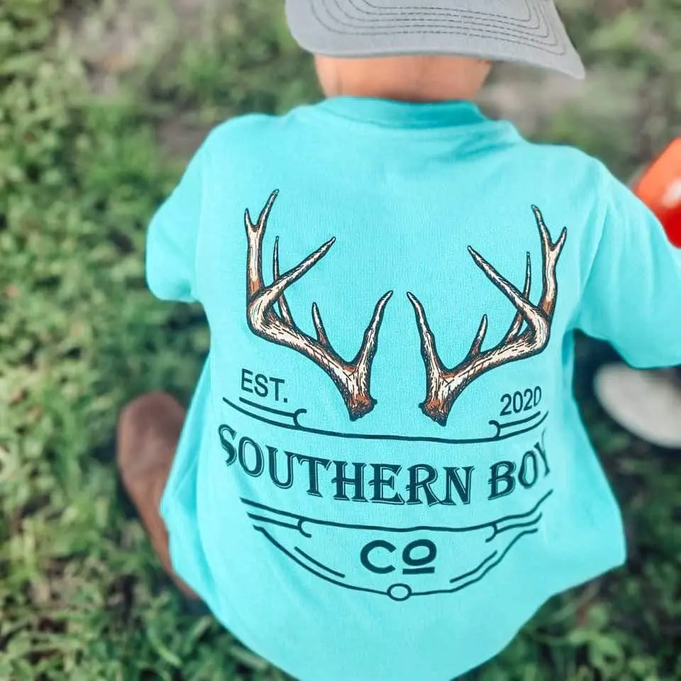 Adult & Youth Deer Antlers Short Sleeve Tee, Southern Boy Co Shirt, Family Matching Outfits, Mom And Son Tee, Youth And Adult Shirt