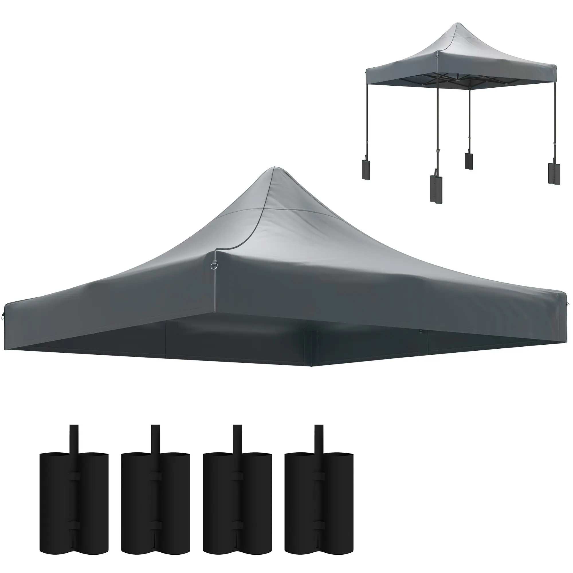 Outsunny 10'x10' Straight Leg Pop Up Gazebo Canopy Replacement Top, Dark Gray Lightweight Patio Sunshade Canopy with UPF 50+ UV Protection Fabric, 8 Drainage Holes, Hook & Loop Fasteners, 4 Weight Bags, Sun Shade for Patio, Lightweight Canopy