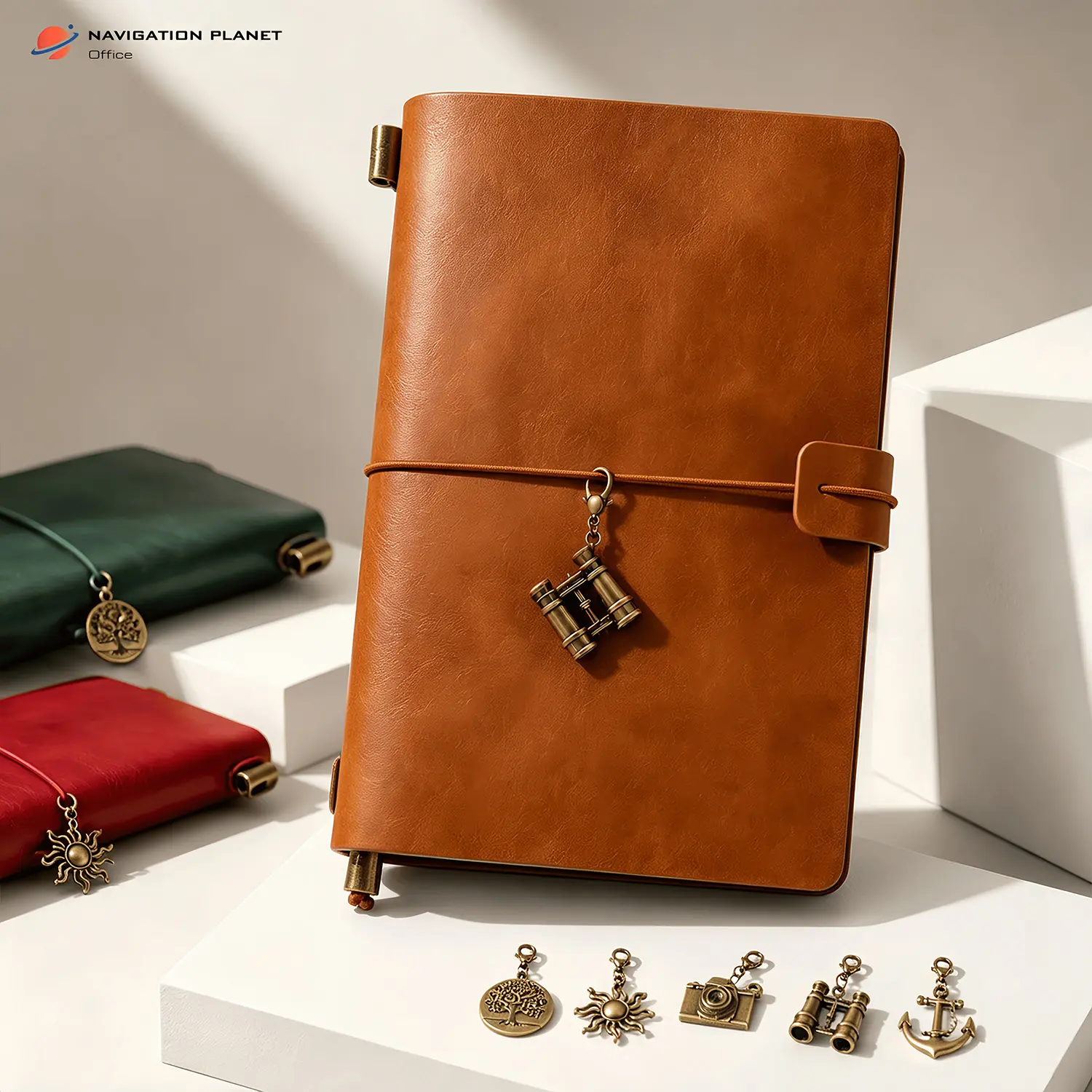 Refillable Compact Classic Travel Journal Notebook with Soft-Touch Vintage PU Leather Cover, Wraparound Strap, Charm Options, Customized Name Option, Manufacturer Warranty – Portable Office Stationery Gift for Travelers, Student