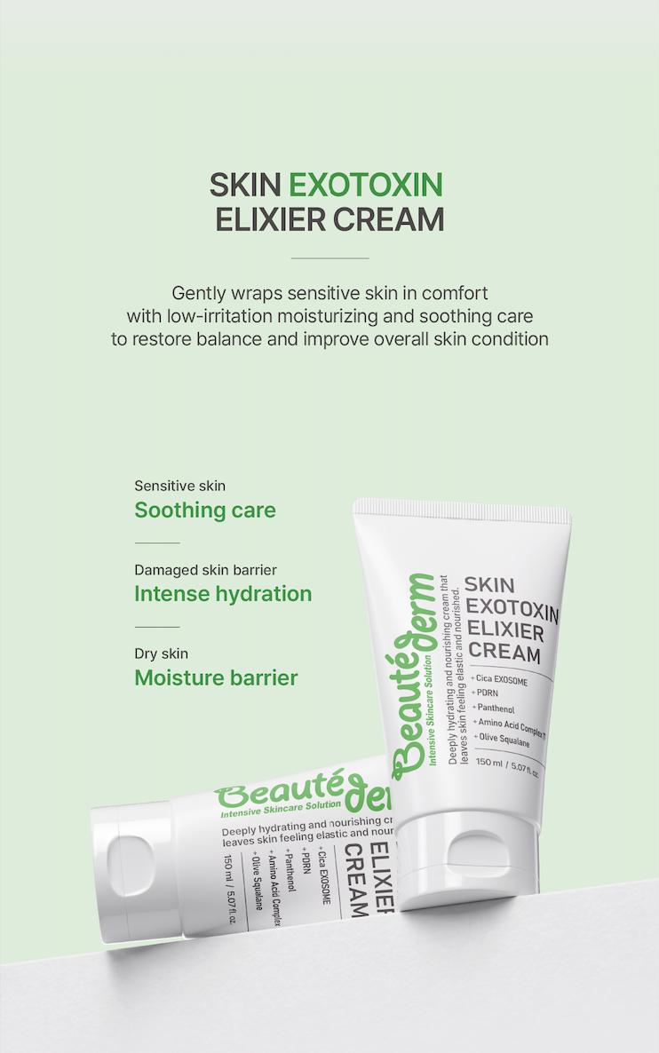 [Beauté Derm]Skin Exotoxin Elixier Cream & Skin Protection Elixer Essence Rich in Panthenol Moisturizing Complexes Ceramides & Amino Acid Complexes for Deep Hydration and Skin Barrier Protection Firm & Lift Serum