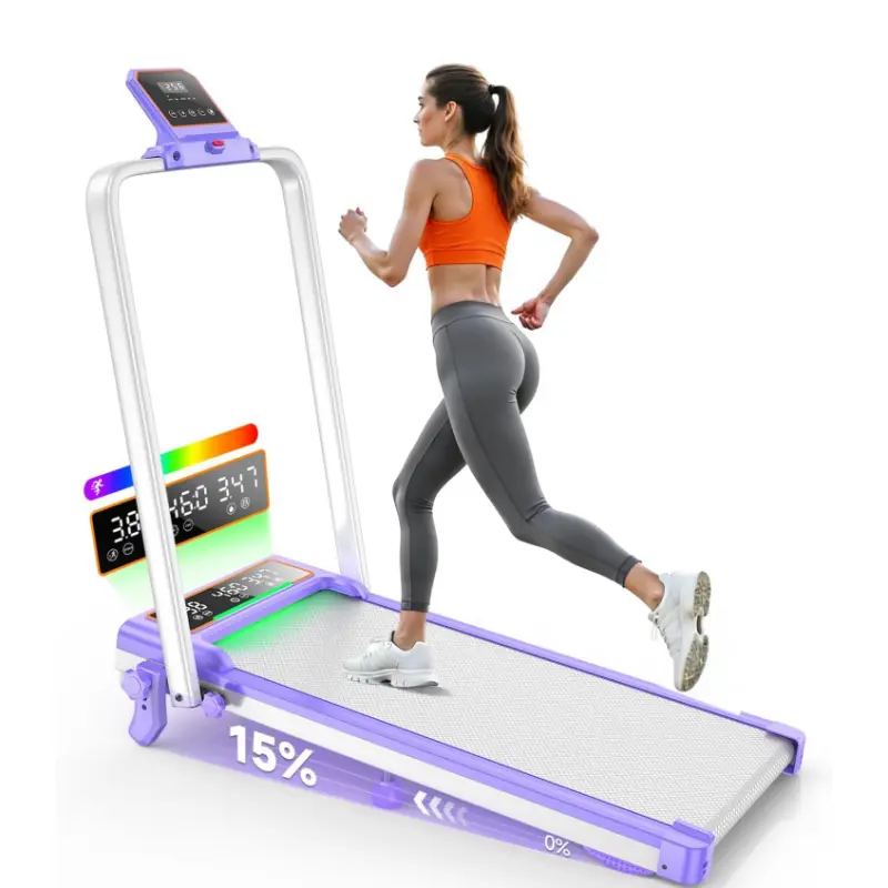 Trisomy 4 in 1 Portable 350LBS RGB Foldable Walking Pad Quiet Motor 3.5HP Running   Treadmill with 4 Levels Adjustable 15% Incline, Dual LED Display Touch Screen, Handle Bar, APP & Remote Control for Home Gym Exercise Equipment   and Office Small Space