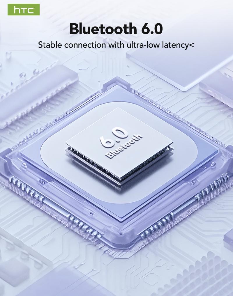 HTC NE28 OWS - AI Translator Bluetooth Earbuds with charging case, IPX5 water resistance, and a built-in microphone. Three-month warranty! Perfect for office work, exercise, study, and voice calls.