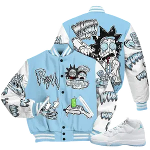 Legend Blue 11s Varsity Jacket Wubba Rick Drip All Over Print High-Grade Polyester Custom Baseball Jacket with Snap Closure & Elastic Details