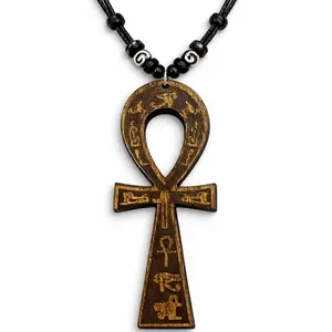 Wooden Ankh Necklace  Egyptian Cross Pendant African Symbol of Life Adjustable Cord Modern Versatile Accessories