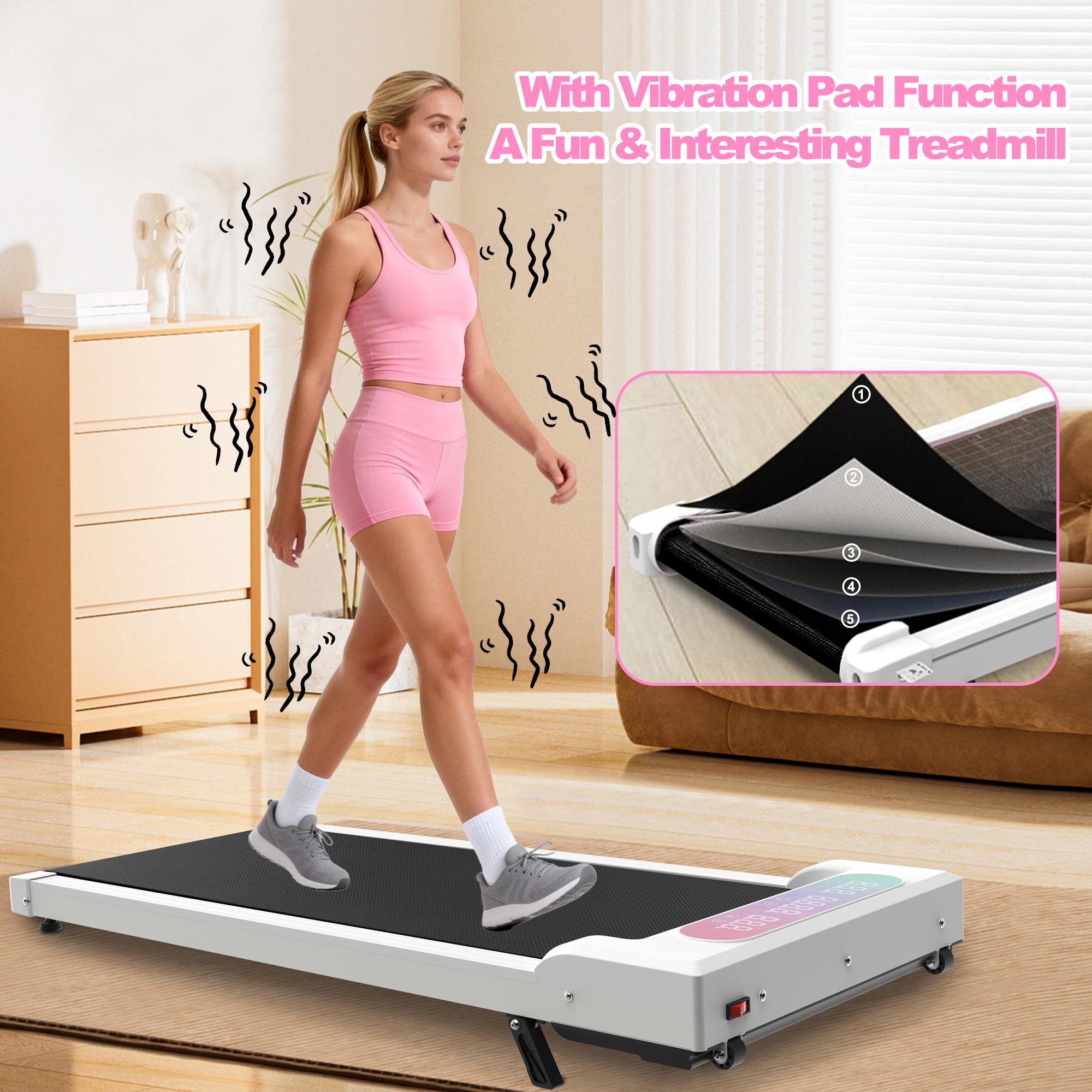 Foldable Treadmill with Handle Bar & Incline, 2 in 1 Upgrade Portable Under Desk Walking Pad and Vibration Pad with Remote Control for Home Office Small Spaces