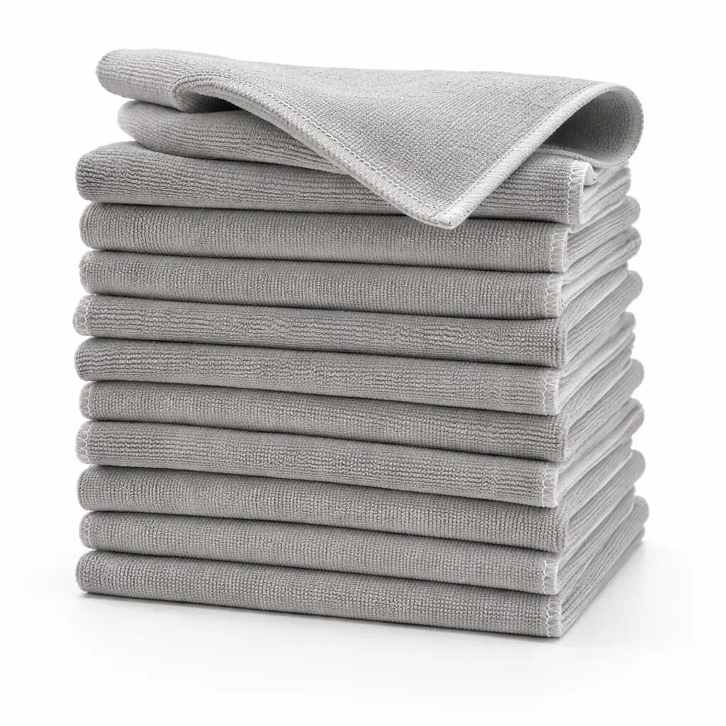 Solarius Microfiber Cleaning Cloths - White & Gray, 11"x11" Sweda #US7735, Smooth Long-Lasting Glass Towel (Pack Options: 12,24,48,72,100)
