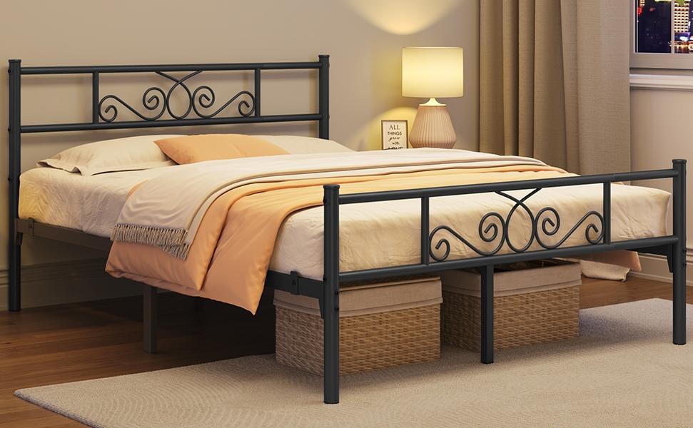 【Metal scroll design】Yaheetech Bed Frames Metal Platform Bed with Headboard and Footboard No Box Spring Needed Easy Assembly,Under-Bed Space 【Metal scroll design】Yaheetech Bed Frames Metal Platform Bed with Headboard and Footboard No Box Spring Needed Easy Assembly,Under-Bed Space