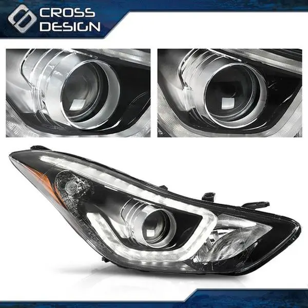 CROSSDESIGN LED DRL Projector Headlamp - High Lumen Headlight, LED Car Bulb Headlight Assemblies, Direct Pricing, Right Passenger Side Fit For 2014-16 Hyundai Elantra, Car Exterior Upgrade, Led Front Lights, Led Headlight Bulbs
