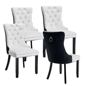 Dining Chairs Set of 2/4/6, Tall Back Side Chair, Modern Upholstered High-end Tufted Side Chair,Solid Wood Legs,For Kitchen and Dining Room dinning chair, White Pu Leather Splicing Black Velvet