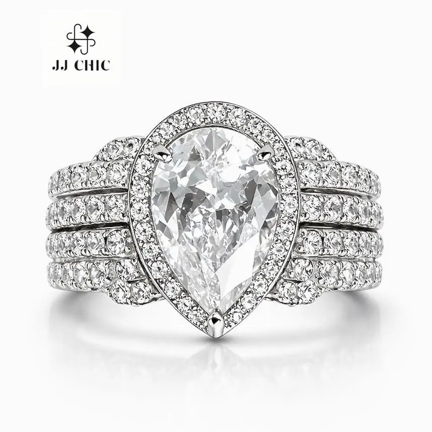 JJ CHIC 5CT Pear Cut Halo Engagement Ring for Women Wedding Promise Ring with Elegant Design and Sparkling Diamonds