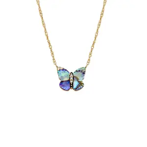 Fossil Women's Sutton Butterfly Wings Multicolor Abalone Pendant Necklace