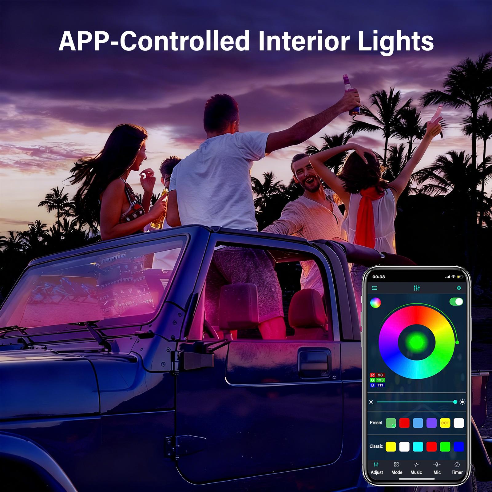 Car Foot Atmosphere Light Car LED Lights, Smart Car Interior Lights with App Control, RGB Lights with DIY Mode and Music Mode, 2 Lines Design LED Lights for Cars with Car Charger, 12V Car Accessories Carconversion