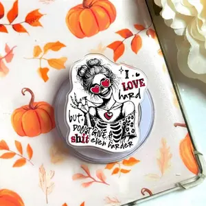 Funny I Love Hard Sarcastic Skeleton Phone Grip, Sassy Valentine Gothic Aesthetic Magsafe Magnetic Kickstand Holder, Trendy Dark Humor Gift For Daily Use