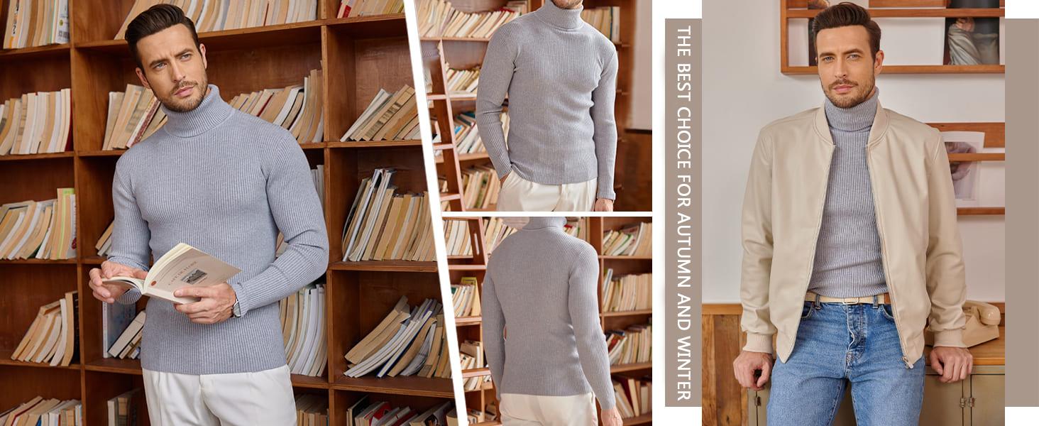 COOFANDY Fall Outfits Men's Black High Neck Slim Fit Knitted Turtleneck Sweater - Best Choice for Winter Casual Wear & Layering - Long