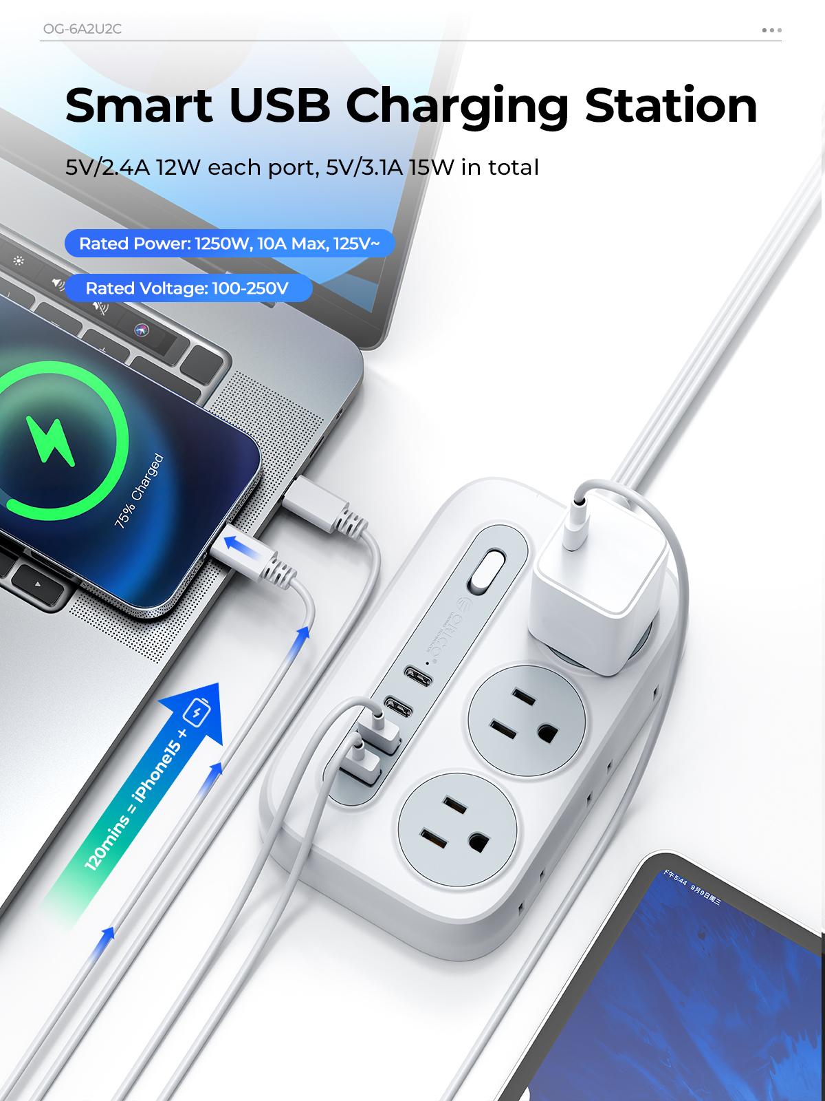 ORICO OG Series 10-in-1 Power Strip 6 AC Outlets 2 USB-A & 2 USB-C Ports Compact Surge Protector with Multiple Outlets for Home Office & Travel 1.5m/3m International Warranty Socket Adapters Plug Splitter-OG