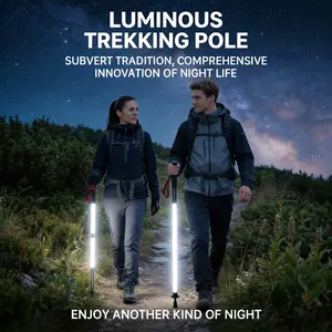 Laser Saber Style Trekking Poles - Non-Foldable Built-in LED Light Strip Hiking Sticks, Adjustable Waterproof Aircraft Aluminum with Anti-Slip Grip, Photo Ready for Night Hiking Camping Emergency Safety TikTok Shots