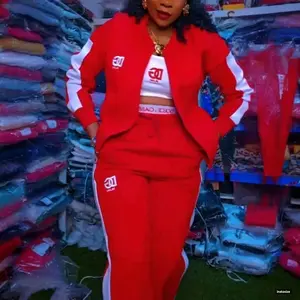 Women's three-piece top and pant set with printed design