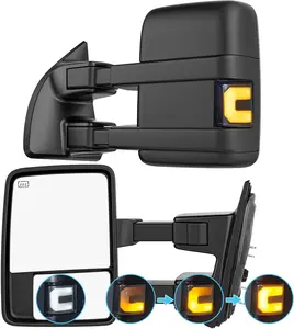 Switchback Signal Heated Tow Mirrors Compatible with Ford Super Duty(2008-2016), Extended Trailer Towing Side Mirrors w/SEQ Turning Light fits F250 F350 F450 F550 F-250 F-350 F-450 F-550, Smoked Lens