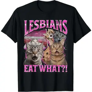 Lesbians Eat What?!Funny Cat Gay Pride LGBTQ Pun T-Shirt