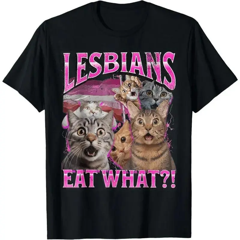 Lesbians Eat What?!Funny Cat Gay Pride LGBTQ Pun T-Shirt