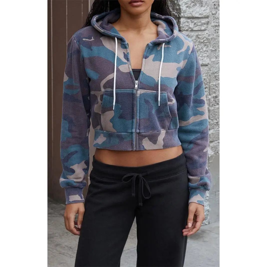 John Galt Women's Camo Zip Up Cropped Hoodie John Galt Women's Camo Zip Up Cropped Hoodie