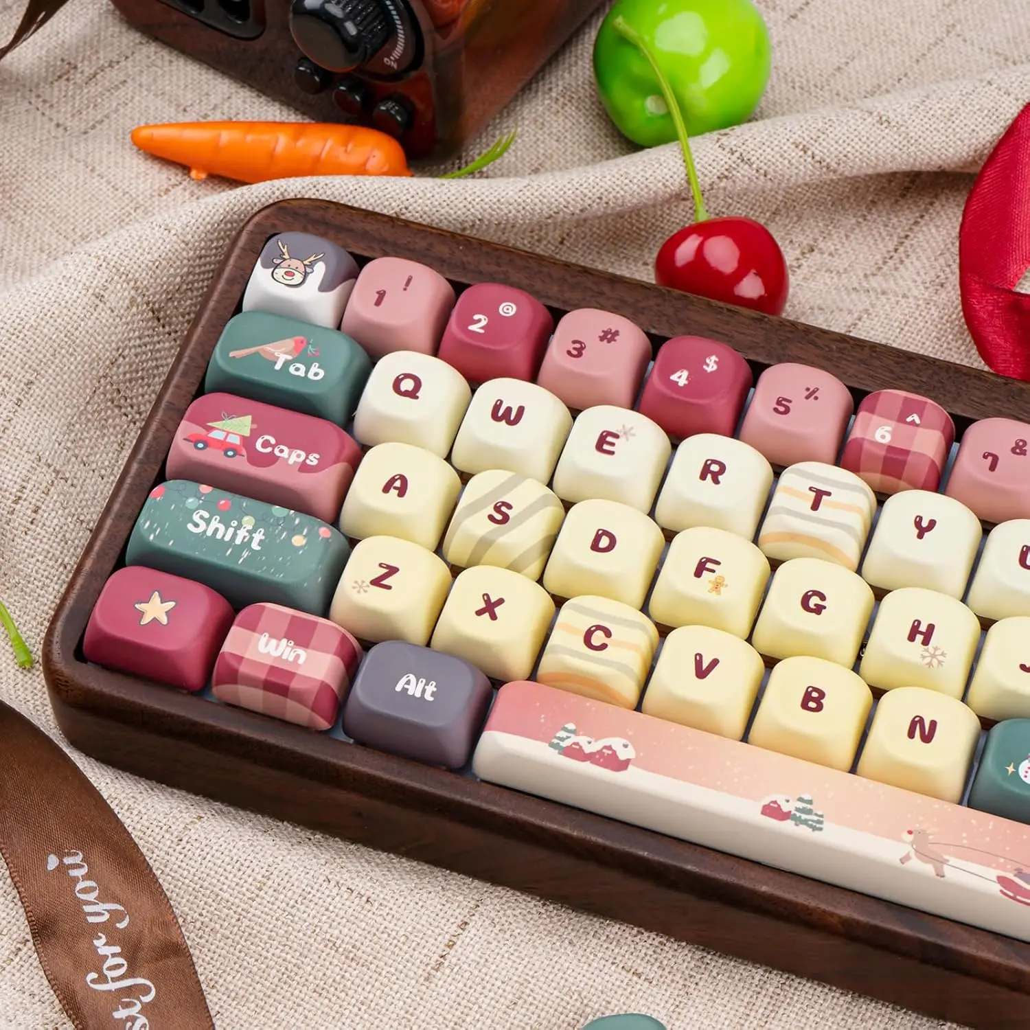 COOMICKEY Cute Keycaps Set - 130-Keys Dye Sublimation MOA Profile, Stable Complete Pattern, Grease-Resistant Matte Textured, Comfortable Hand Feeling, for Cherry MX/Gateron Mechanical Keyboards