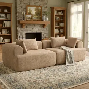 Full-Foam Modular Sofa 96" Bouclé 2-Piece Sectional with Rounded Arms Cloud-Like Comfort High-Density Core Four Pillows Included