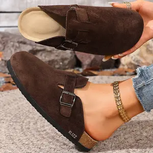 Trendy Suede Mules Slippers for Women Adjustable Buckle Slip-On Clogs Sandals Indoor Outdoor Shoes Springfresh