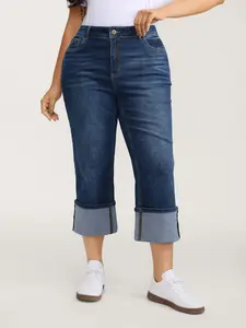 【Tummy control】BLOOMCHIC Plus Size Stretch Rolled Hem Straight-Leg Jeans [M-6X] 2026 Summer Vibes Swimweek