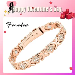 Fenedex Rose Gold Magnetic Bracelet for Women, with Pure Copper & Crystals. Aids with Insomnia & Inflammation, Gentle on the Skin, and Enhances Energy Circulation. A Thoughtful Present for the Holidays. Bracelets for women.