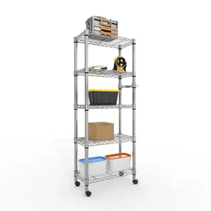 Garvee 5-Tier Heavy-Duty Metal Wire Shelving Unit with Lockable Casters, 1100 LBS Capacity Rolling Storage Rack, 61" High Organizer for Kitchen, Garage, and Bedroom