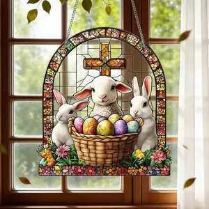 Easter Lamb & Bunny Acrylic Suncatcher, Christian Style Window Hanging