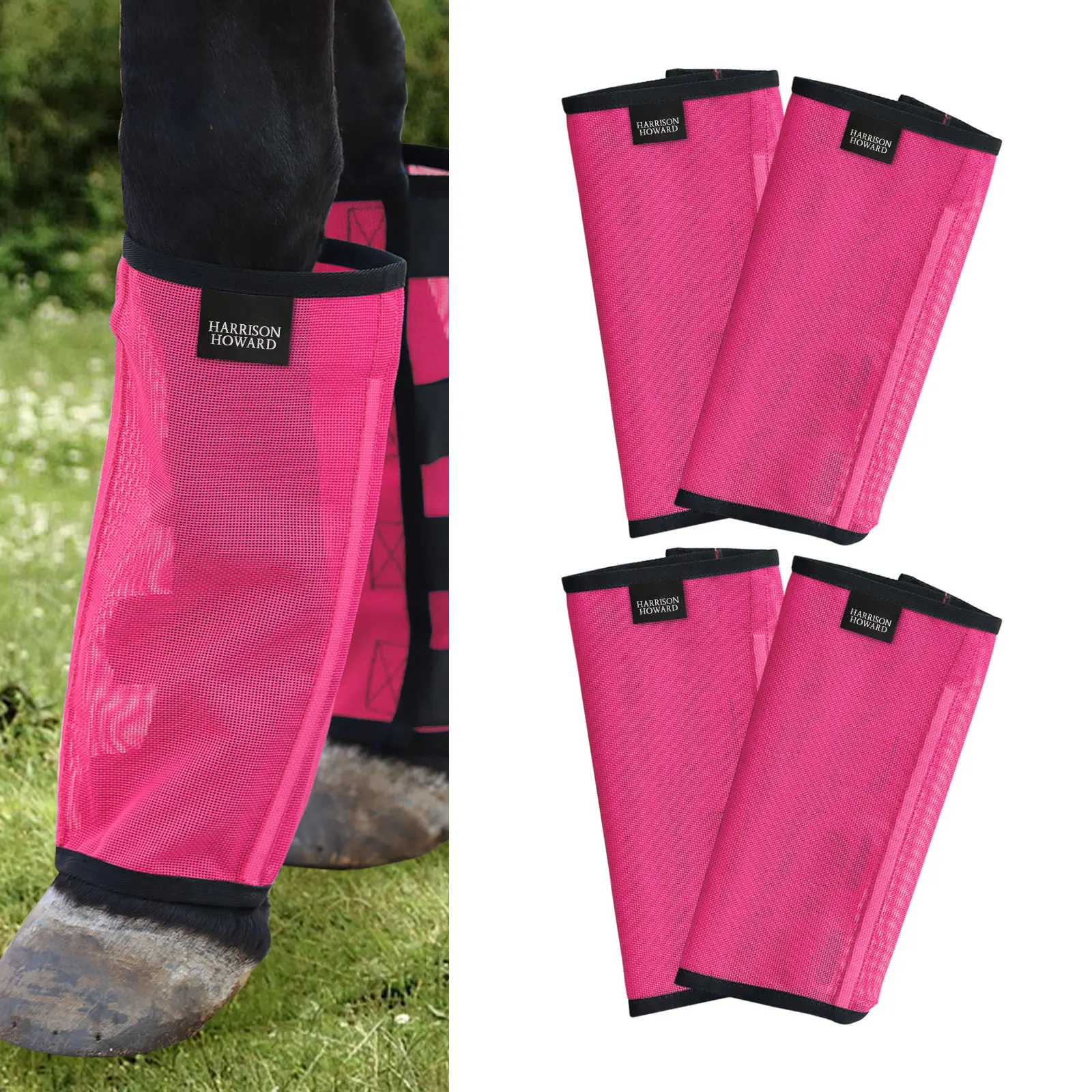 Harrison Howard Loose Fitting Fly Boots UV-Protective Extra Tough Mesh with Colorful Four Fasteners, Stay-on Design for Horse Legs Stomp Reduction