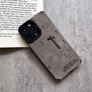 Embossed Cross Pattern Case Made of TPU and leather the touch is as delicate and skin friendly as velvet suitable for Apple 17 16 15 14 13 12 11 Pro Max Plus X XS MAX