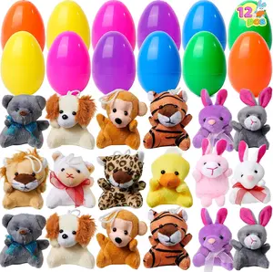 Easter Bundle  12 Pcs Prefilled Easter Eggs of Mini Stuffed Animal Plush Toys Basket Stuffer for Kids Easter Egg Hunt Filler and Party Favors, Classroom Prize Supplies