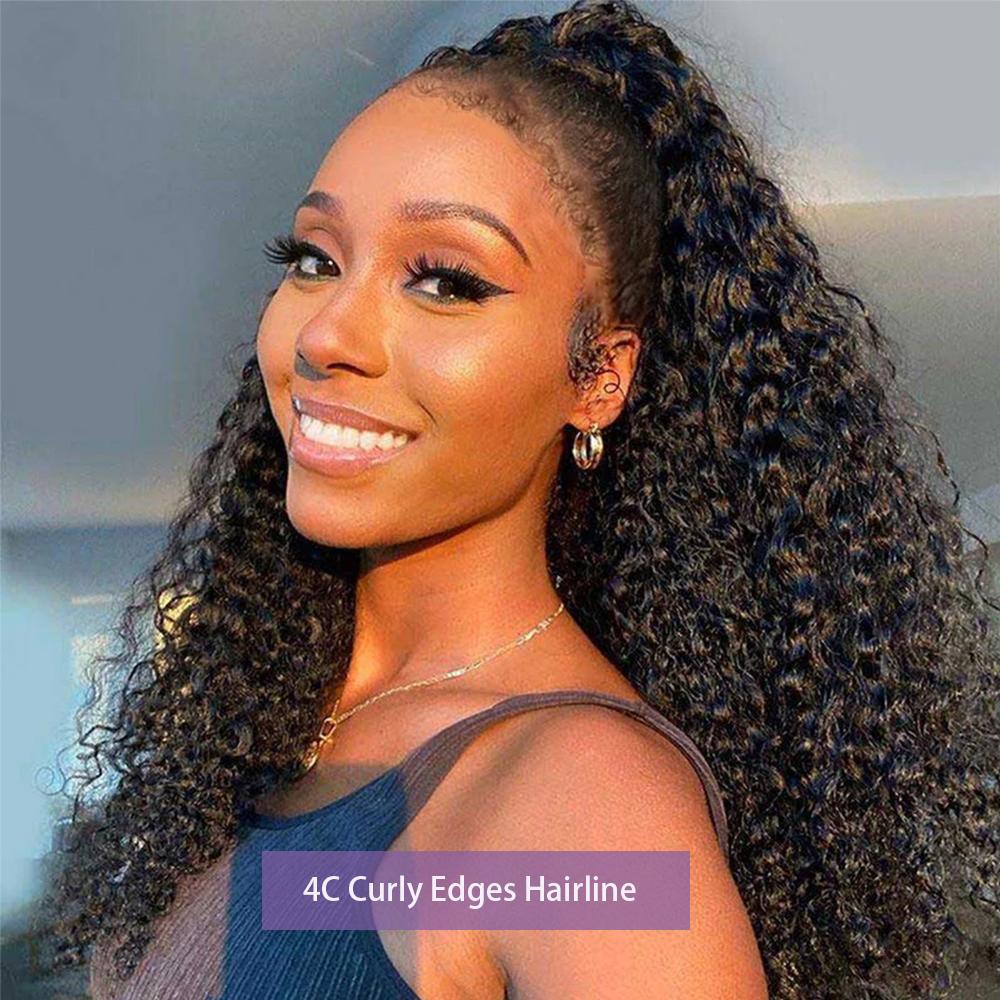Glueless Curly Lace Front Human Hair Wig With Super Natural Hairline 360 13x6 Drawstring Wig Regular or 4C Curly Edges Hairline Option 220% Density Pre Bleached Knots #TikTokShopBlackFriday