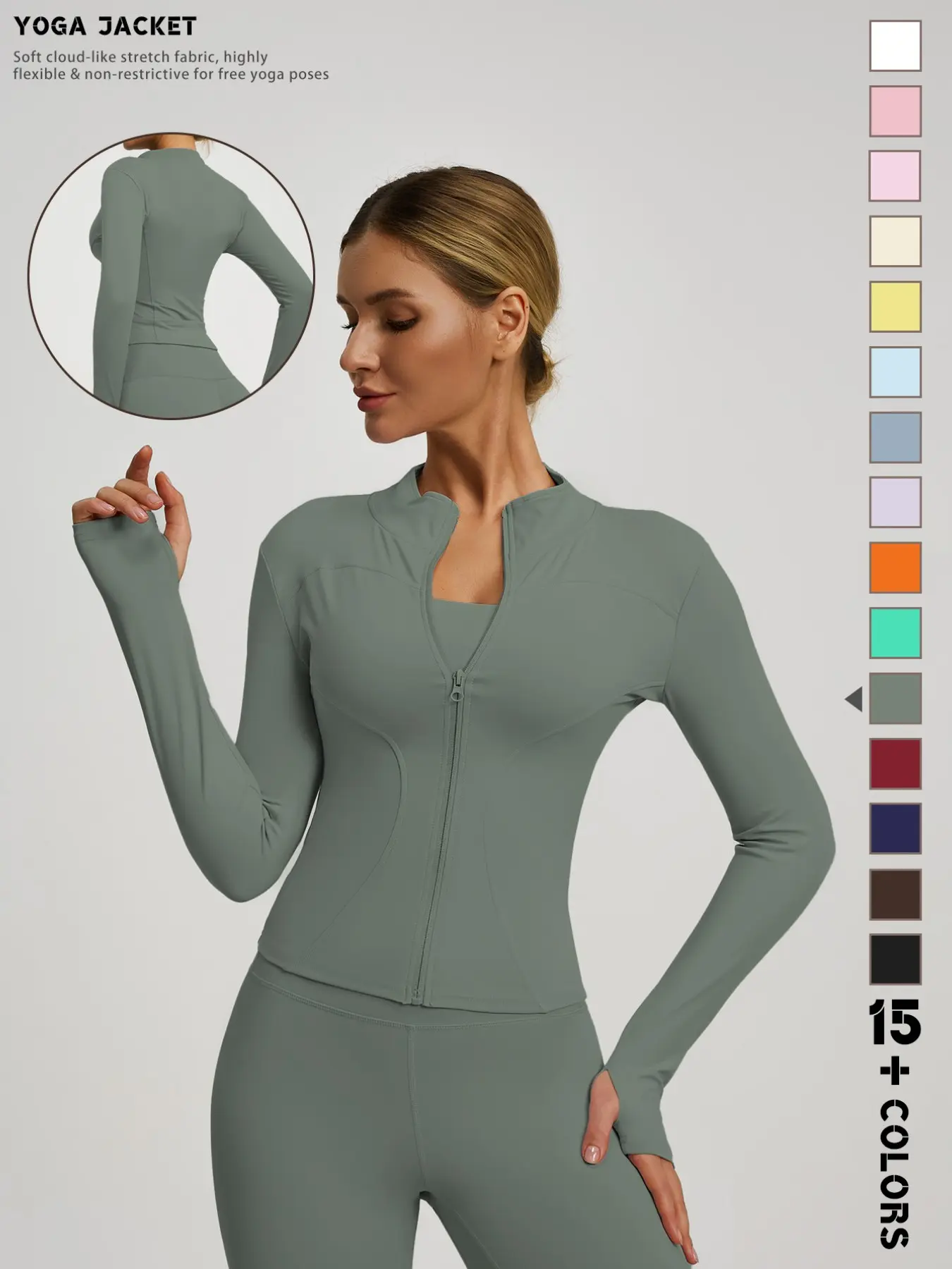 New Women's High-end Basic Solid Color Long Sleeve Quick-drying Polyester Slim Fit Sports Jacket, Workout Jackets, Stand Collar Yoga Outerwear, Suitable for Daily Wear, Running, Cycling and Gym, Multiple Colors Available, Coats