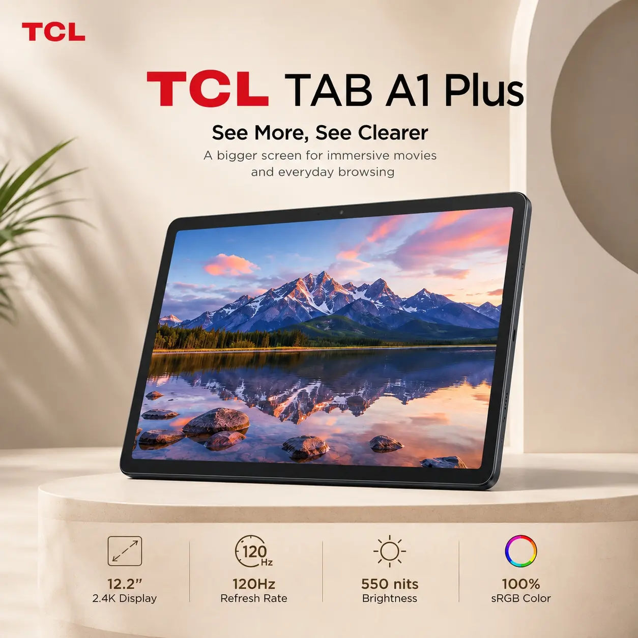 TCL TAB A1 Plus Android Tablet, 12.2” 2.4K 120Hz Display, 10GB RAM (6GB+4GB), 128GB Storage, AI Tools, 8000mAh Battery, Android 16, Quad Speakers, Tablet for Work, Study & Entertainment tiktokshopbacktoschool