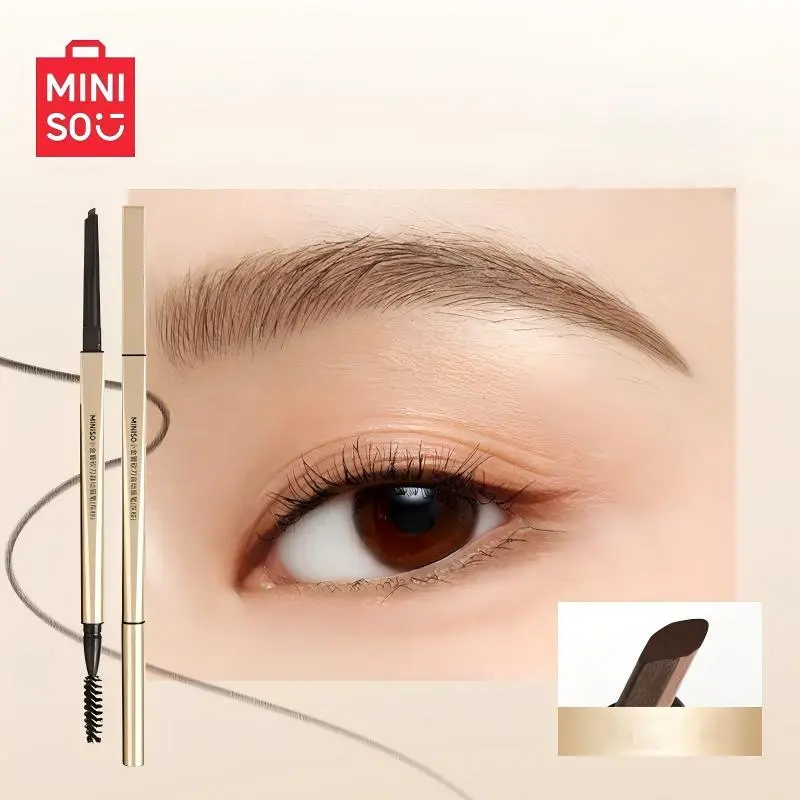 Miniso Dual-Ended Eyebrow Pencil with Chisel Tip, Long-Lasting Cosmetic with 3 Refills for Natural Eyebrow Shaping & Blending - Brown, Eyebrow Shaping Tool