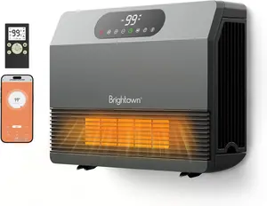 Brightown Smart Wall Heater 1500W Electric Space Heater for Indoor Use 5 Modes Adjustable Thermostat Remote Control Energy Efficient Easy-Mount for Bedroom Works with Alexa Grey